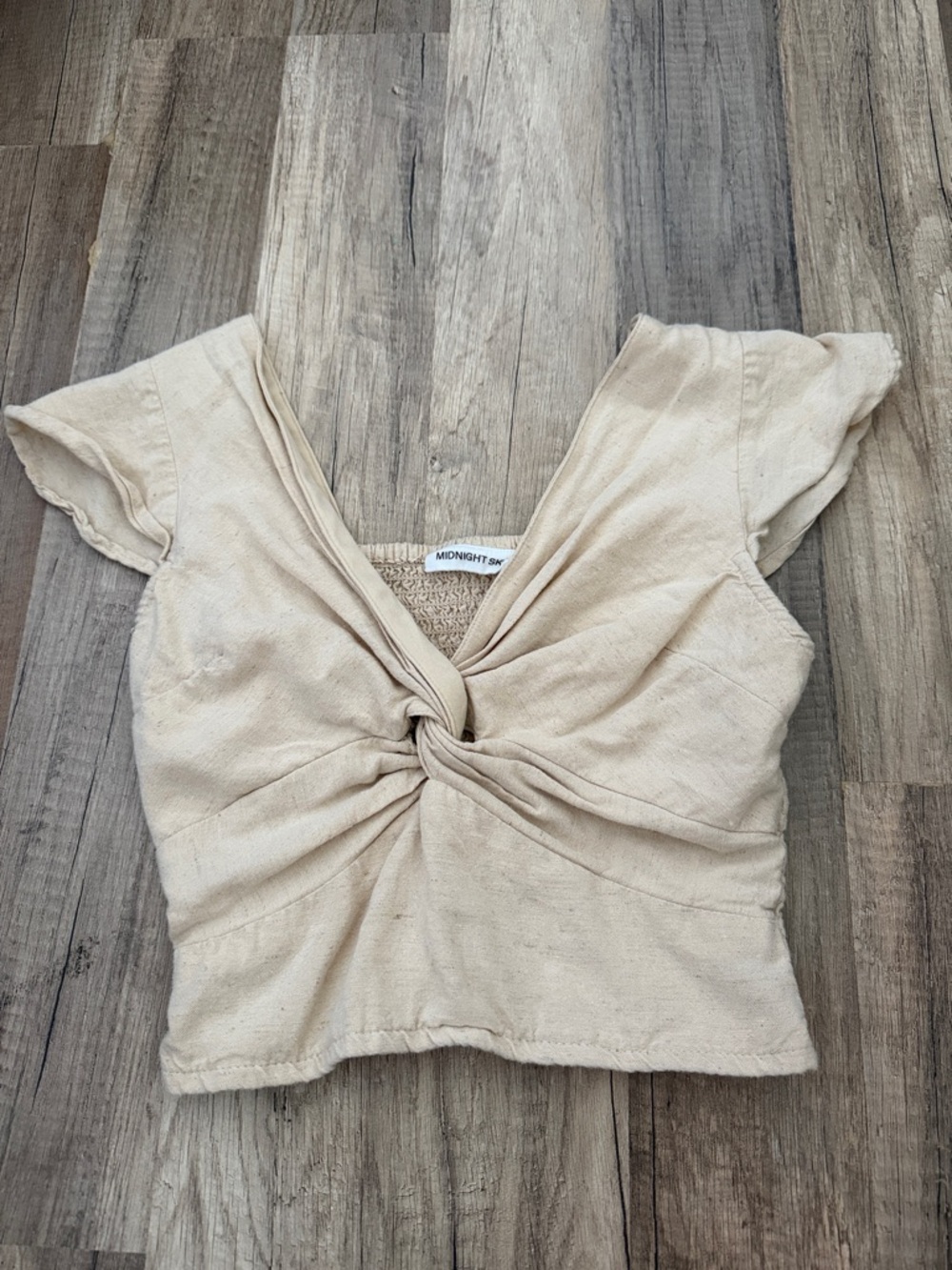 Cream Twist-Front Crop Top